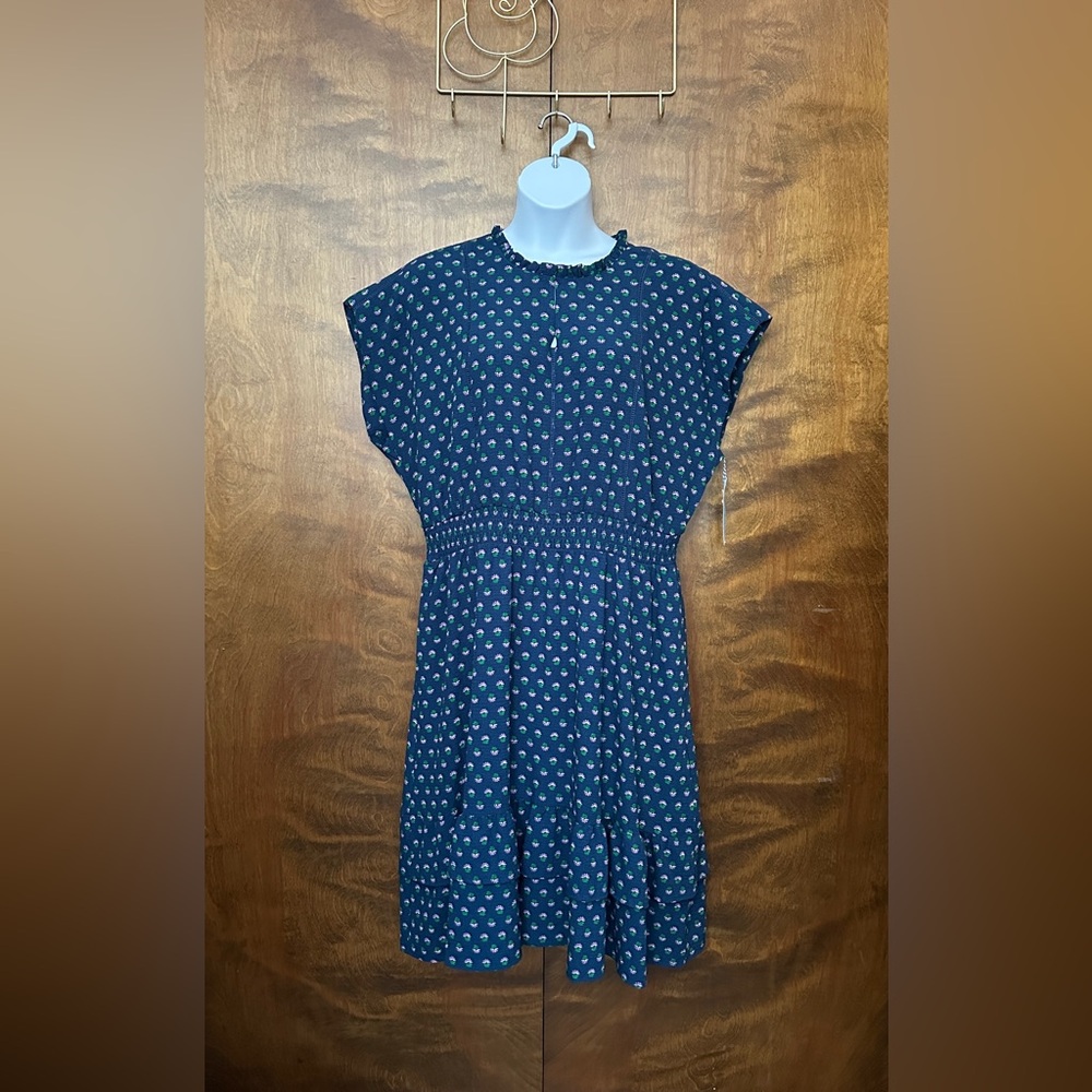 Draper James Smocked Waist Ruffle Hem Dress Womens XXL Blue Floral Lined Wedding